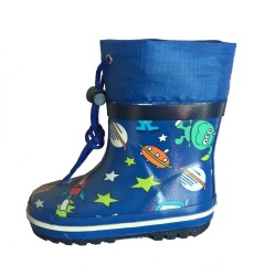 Kids customized short blue rocket rubber rain boot welly