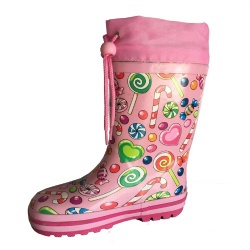 Kids customized pink lollipop rubber rain boot welly