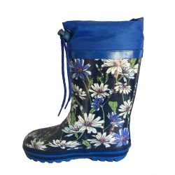 Kids wholesale blue floral rubber rain boot welly