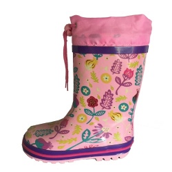 Kids wholesale pink rubber rain boot with cuff for girl's boot