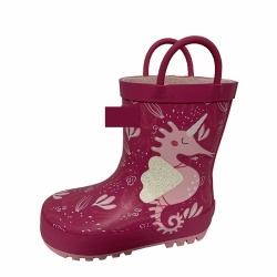 Kids pink shiny sea horse rubber rain boot