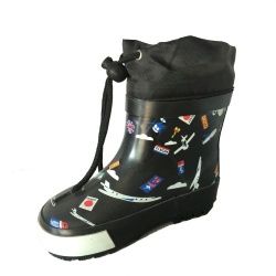 Kids customized short black rubber rain boot with cuff