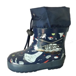 Kids customized short black airplane rubber rain boot with cuff