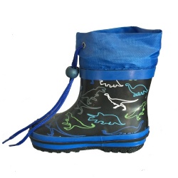 Kids customized short blue dino rubber rain boot with cuff