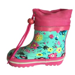 Kids customized short pink floral rubber rain boot with cuff