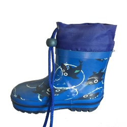 Kids customized short navy shark rubber rain boot with cuff