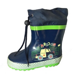 Kids customized short navy car rubber rain boot with cuff