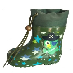 Kids customized short green pirate rubber rain boot with cuff