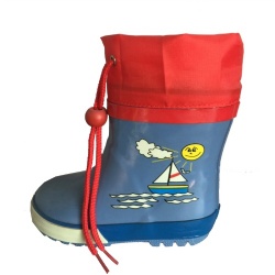 Kids customized short blue boat rubber rain boot with cuff