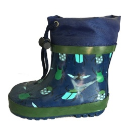 Kids customized short green car rubber rain boot with cuff