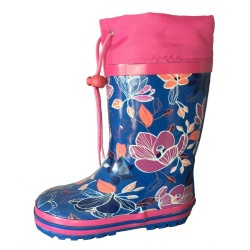 Kids customized pink flower rubber rain boot with cuff