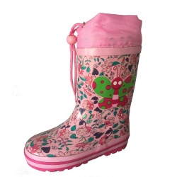 Kids customized pink bee rubber rain boot with cuff