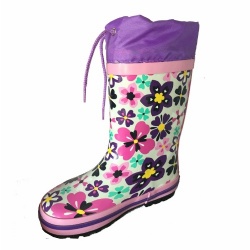 Kids customized purple floral rubber rain boot with cuff