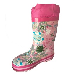 Kids customized pink floral rubber rain boot with cuff