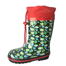 Kids customized black rubber rain boot with cuff