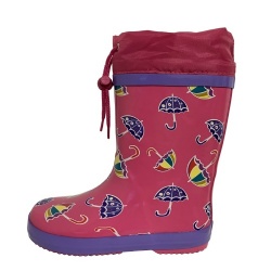 Kids pink umbrella rubber rain boot with cuff