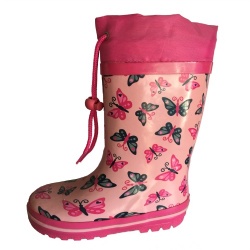 Kids hotsale pink butterfly rubber rain boot with cuff