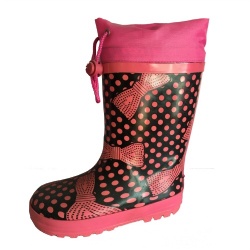 Kids hotsale pink dot rubber rain boot with cuff