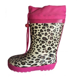 Kids hotsale girl's pink leopard rubber rain boot with cuff