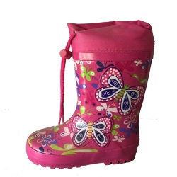 Kids hotsale girl's pink butterfly rubber rain boot with cuff