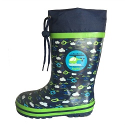 Kids hotsale boy's green airplane rubber rain boot with cuff