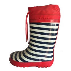 Kids hotsale red stripe rubber rain boot with cuff