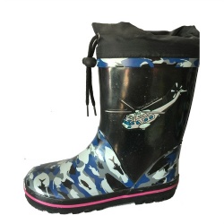 Kids customized black airplane rubber rain boot with cuff