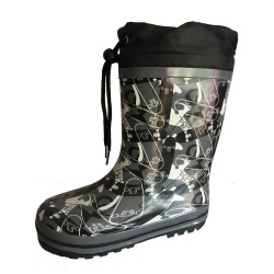 Kids customized black boy's rubber rain boot with cuff