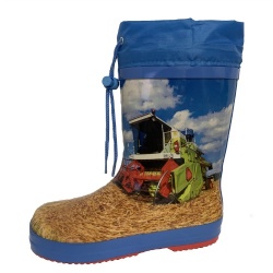 Kids tractor rubber rain boot with cuff