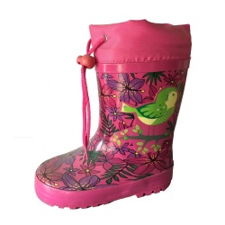 Kids customized pink bird rubber rain boot with cuff