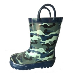 Kids customized blue camo rubber rain boot with handle