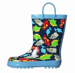 Kids customized navy dino rubber rain boot with handle