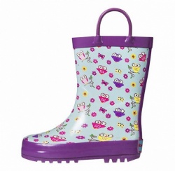 Kids customized purple snail rubber rain boot with handle