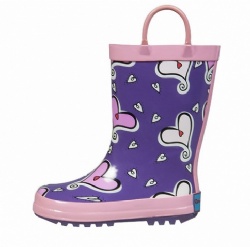 Kids customized purple heart rubber rain boot with handle