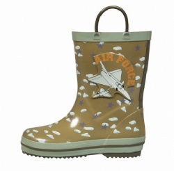 Kids customized brown airforce rubber rain boot with handle