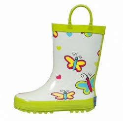 Kids customized green butterfly rubber rain boot with handle