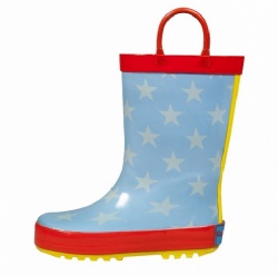 Kids customized blue star rubber rain boot with handle