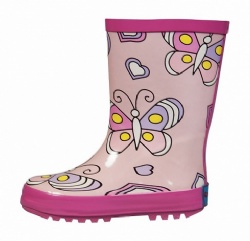 Kids customized girl's pink butterfly rubber rain boot