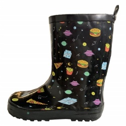 Kids black universe rubber rain boot