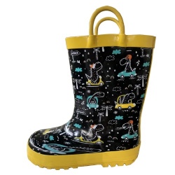 Kids yellow dino rubber rain boot