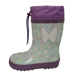 Kids purple butterfly rubber rain boot with cuff