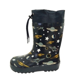 Kids black universe rubber rain boot with cuff