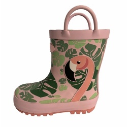 Kids purple flamingo rubber rain boot