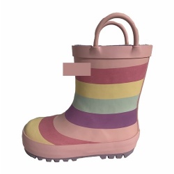 Kids colorful stripe rubber rain boot with handle