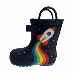 Kids navy 3D rocket rubber rain boot